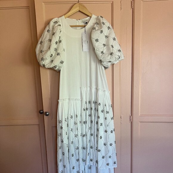 RHODE Lina Dress in White Cotton + Crystals SAMPLE - Picture 2 of 10